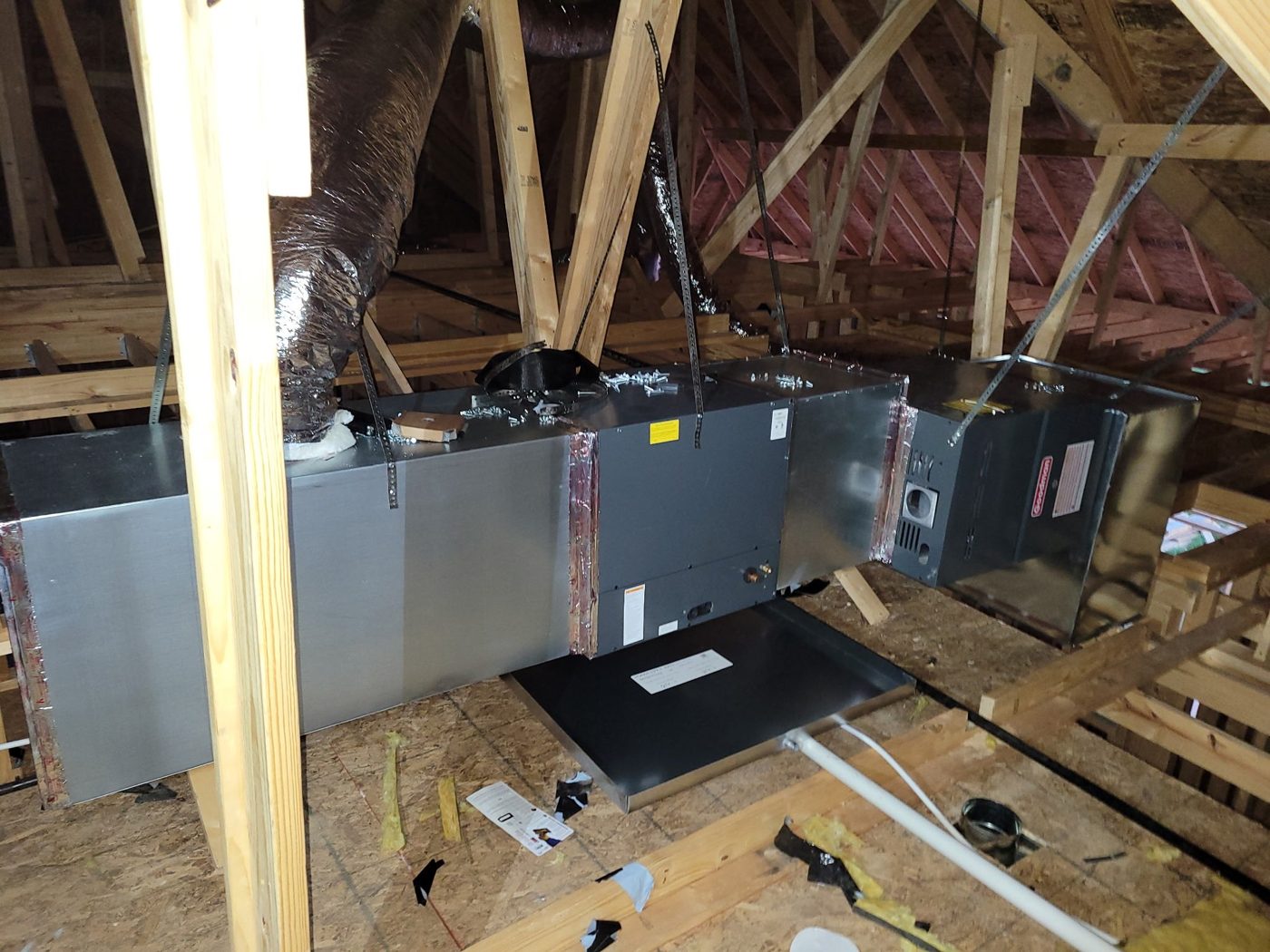 New HVAC system installed in an attic