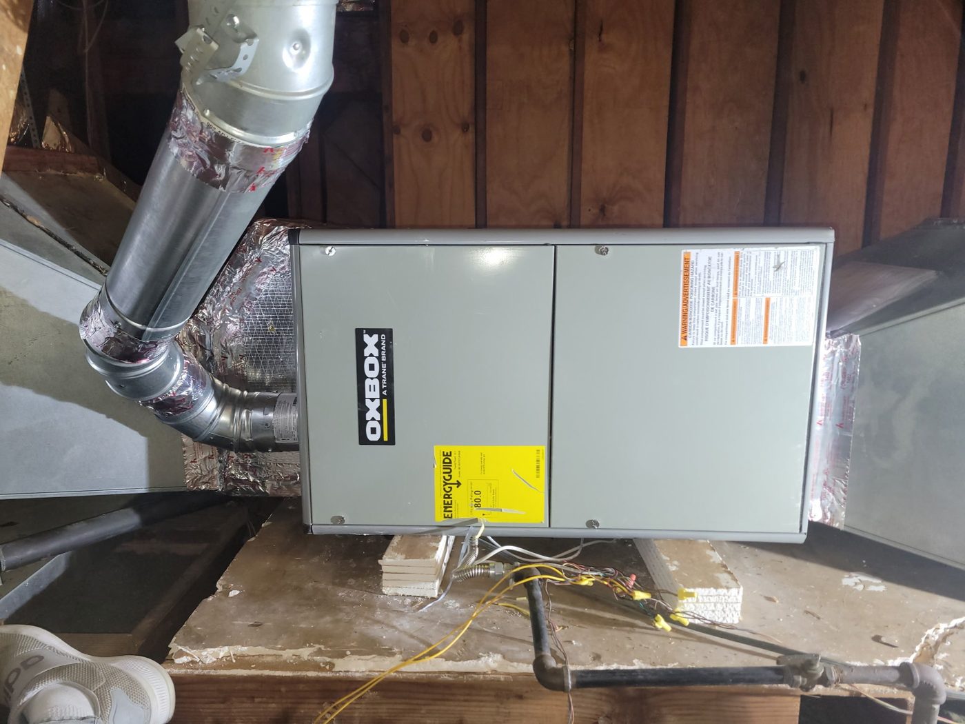 New Oxbox furnace installed in an attic